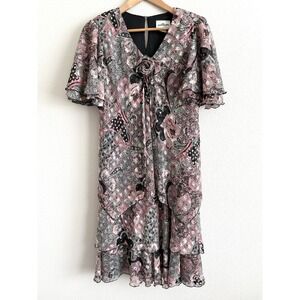 Vintage 90s Sheer Chiffon Paisley Ruffle Dress Womens Large Fairy Whimsigoth